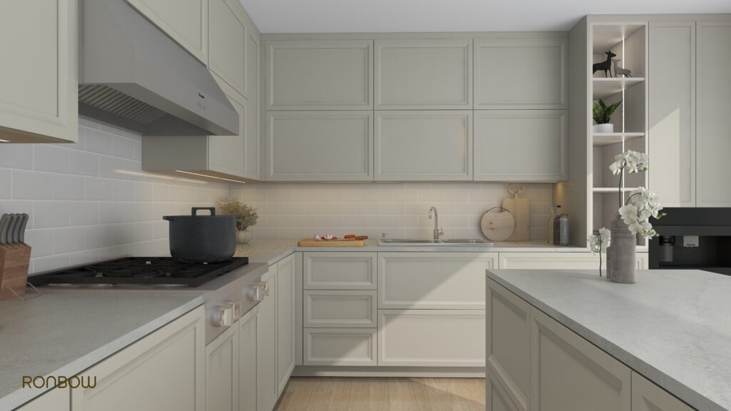 The traditional shaker is a timeless and reserved kitchen design trend.